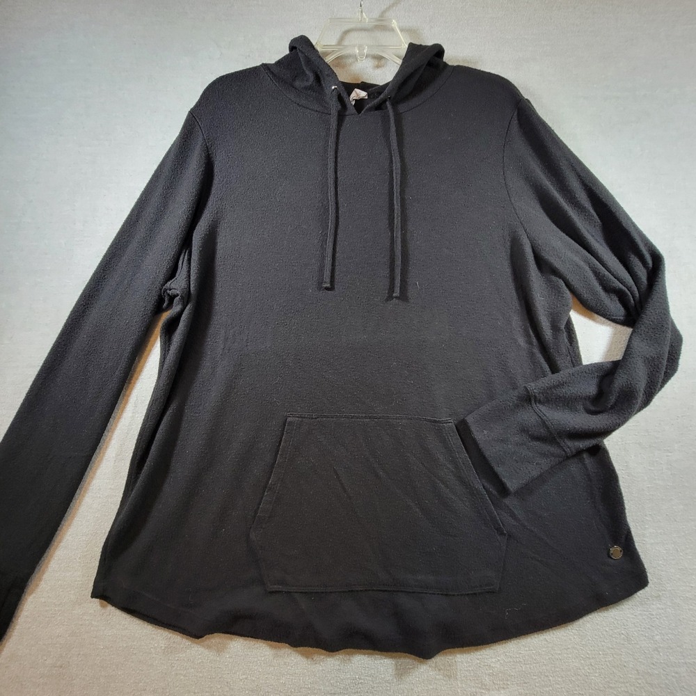 Ideology Hoodie Women 1X Black Excellent Thumbhole Kangaroo Pocket Knit Pullover
